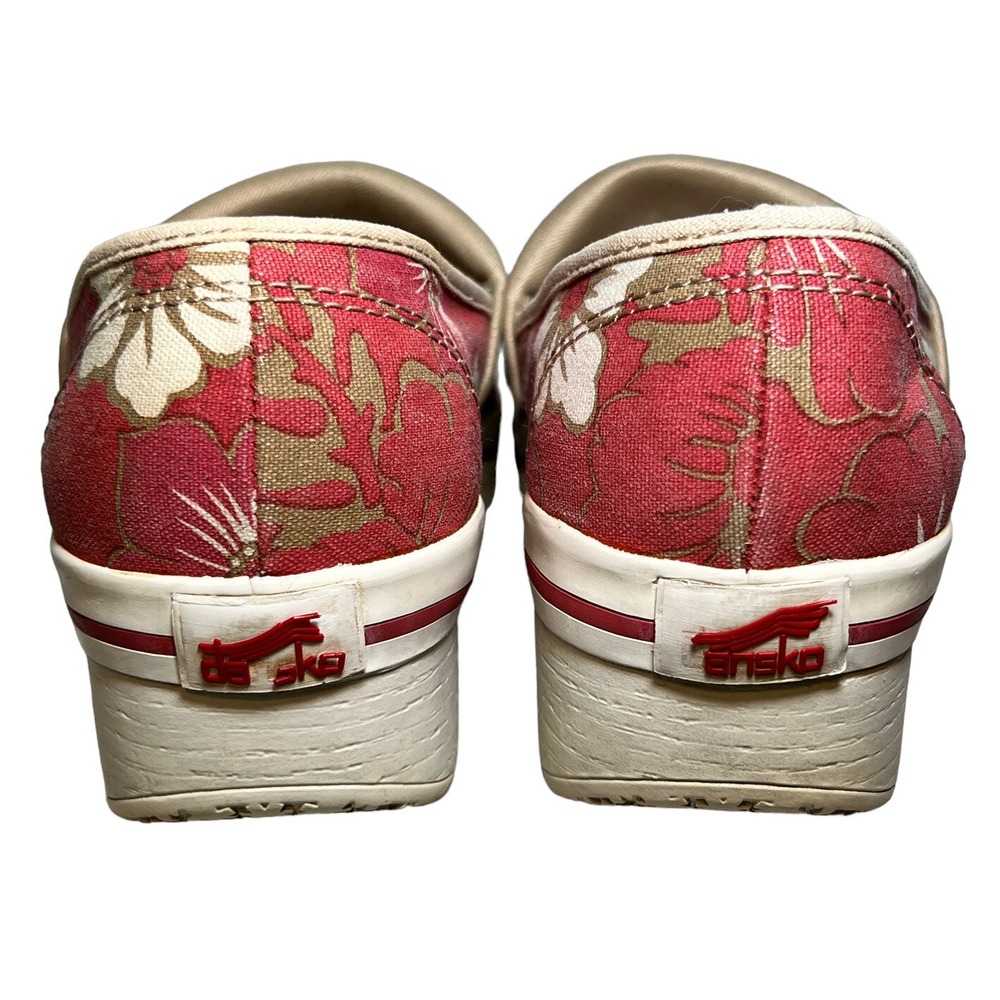 Dansko Vegan Volley Hawaiian Floral Canvas Clogs Sz 36 Faded Red White - Picture 6 of 11
